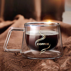 high quality handmade high borosilicate double Wall glass coffee mug with hand